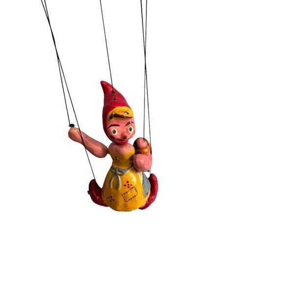 Vintage Little Red Riding Hood Marionette Ceramic Plaque Paper Mâché Puppet - Picture 4 of 5